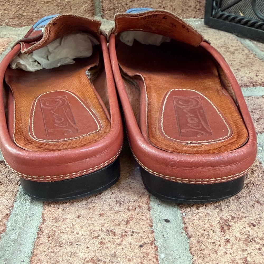 Jeon Art Leather Italian Brown Blue Mule Clogs SZ 8.5 - Picture 4 of 5